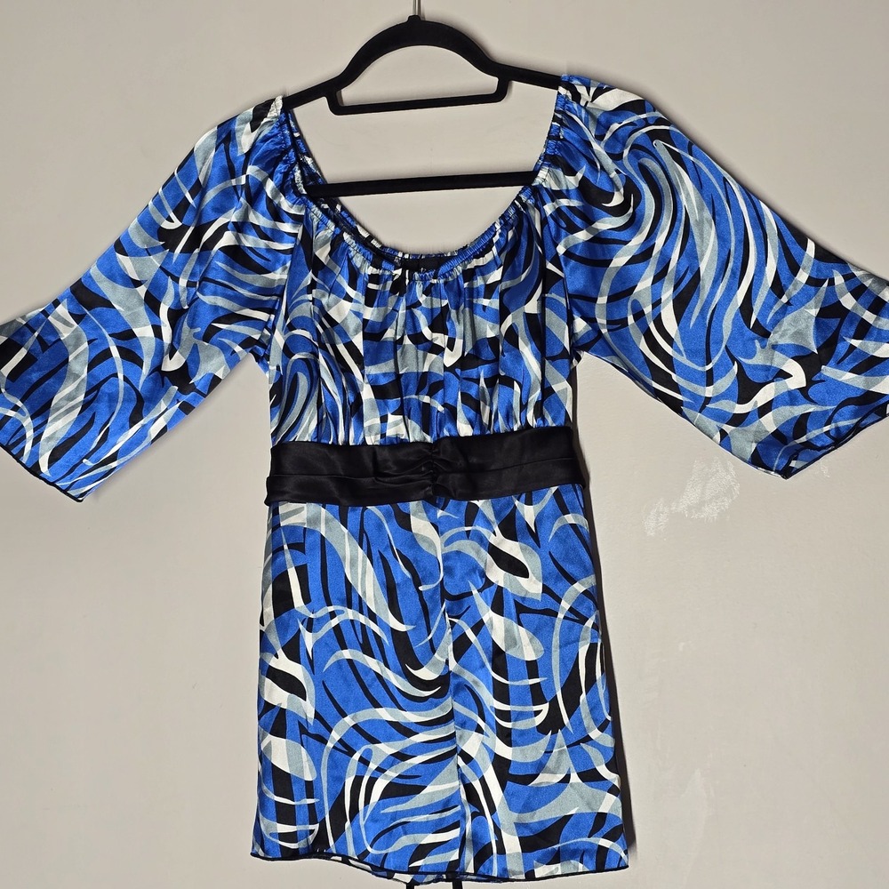 Y2K B.Wear Colorful Satin Swirl Empire Waist Top Indie Fairy Womens M